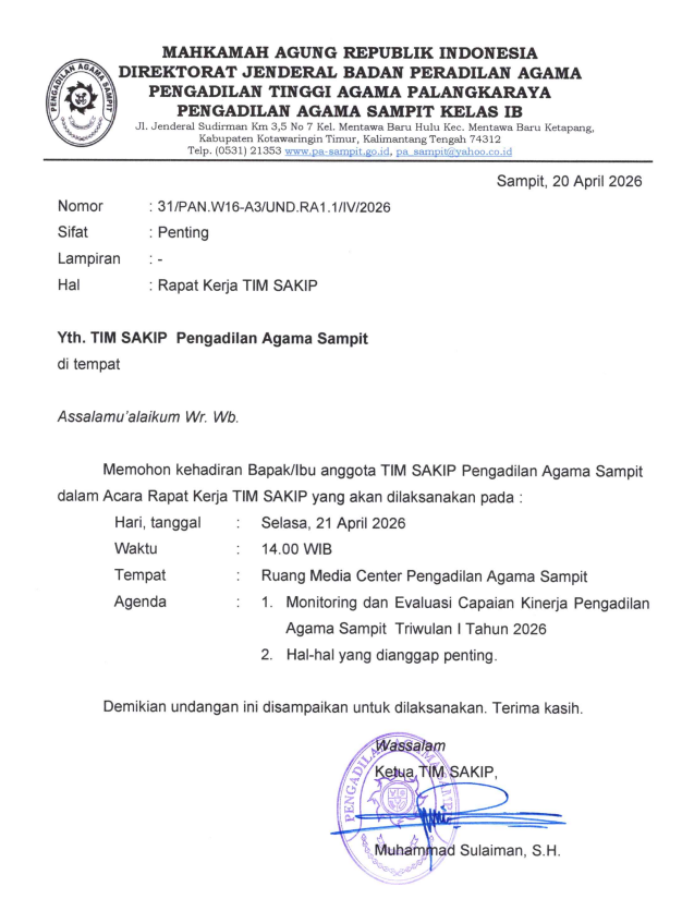 948. Rapat Tim SAKIP PA Sampit Triwulan I Tahun 2026
