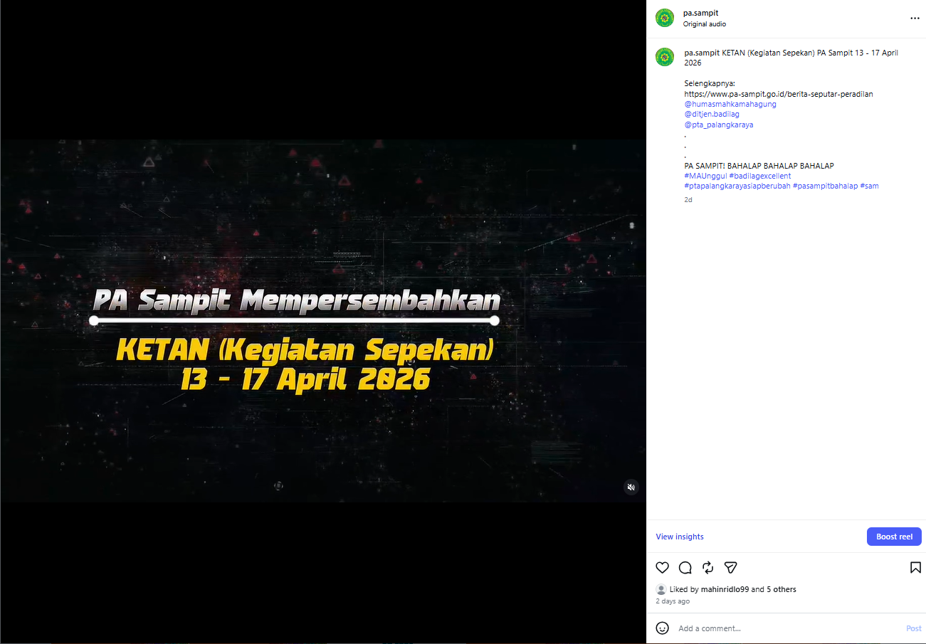 951. PA Sampit Publikasikan Kegiatan Sepanjang Pekan Melalui Video Media Sosial