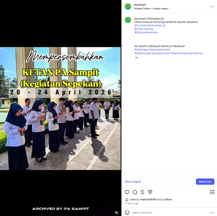 977. Sepekan Kegiatan PA Sampit Terdokumentasi dalam Video, Wujud Transparansi dan Informasi Publik