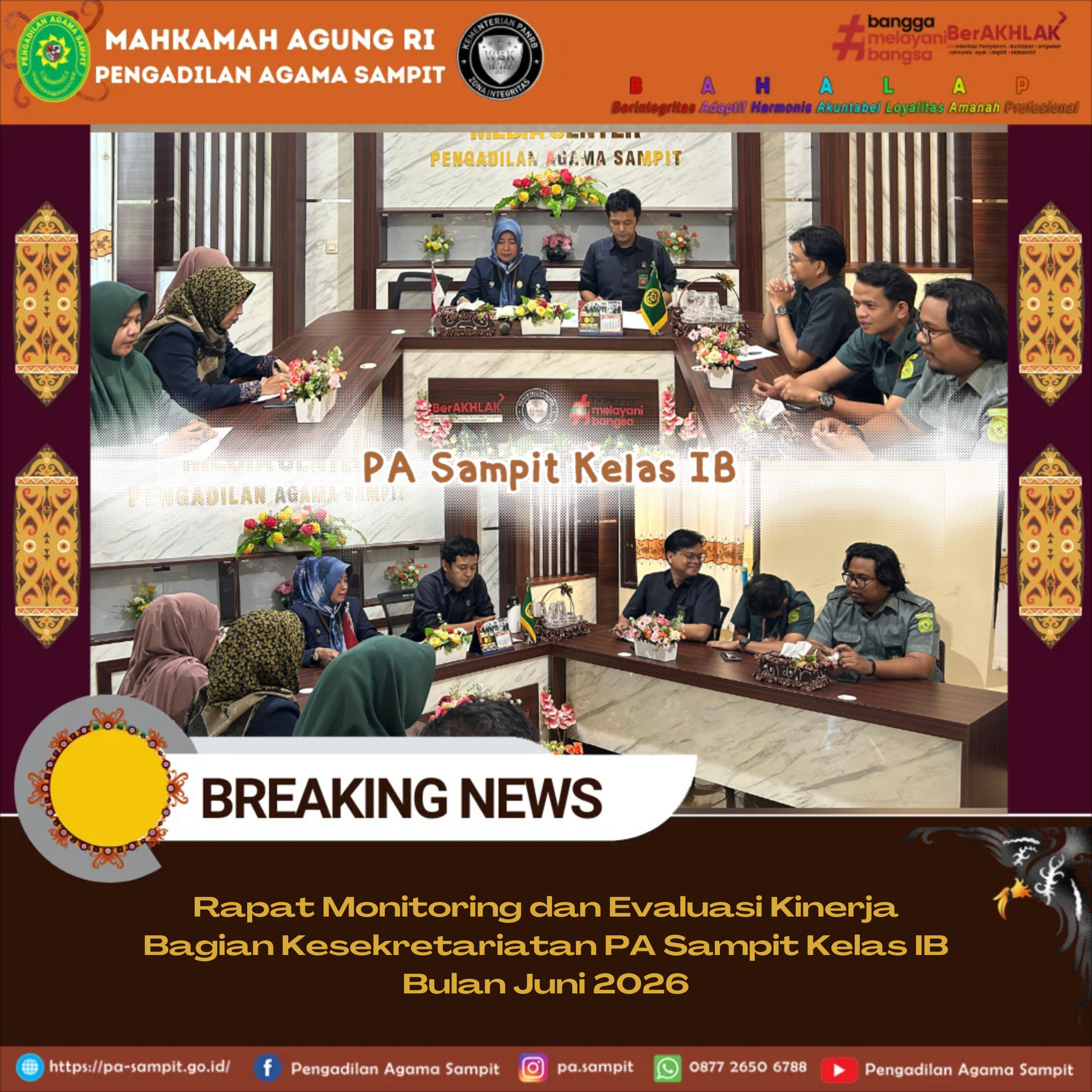 1299. Rapat Monitoring dan Evaluasi Kinerja Bagian Kesekretariatan PA Sampit Kelas IB Bulan Juni 2026