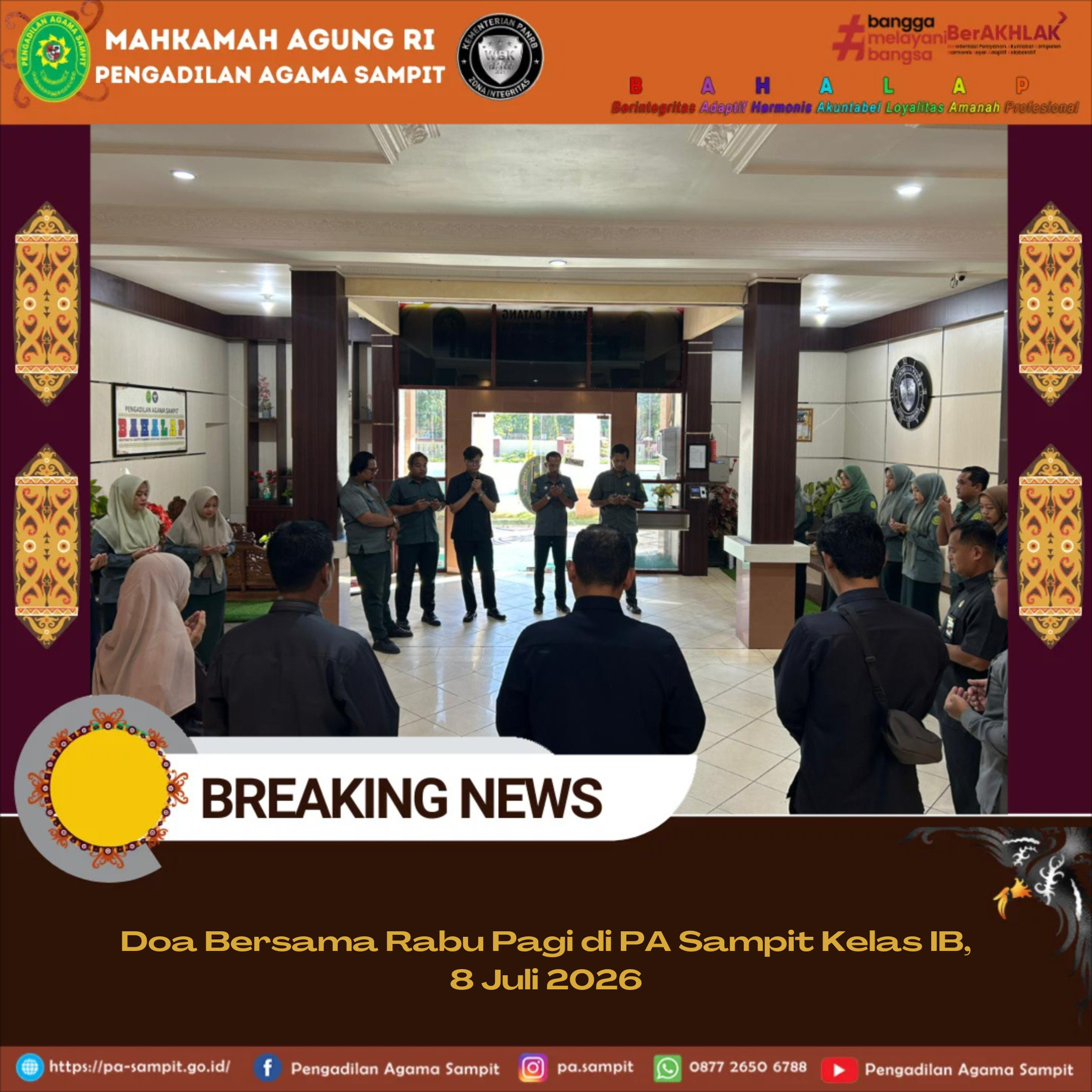 1311. Doa Bersama Rabu Pagi di PA Sampit Kelas IB, 8 Juli 2026