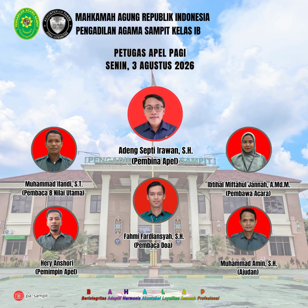 1432. Daftar Petugas Apel Pagi PA Sampit Senin, 3 Agustus 2026