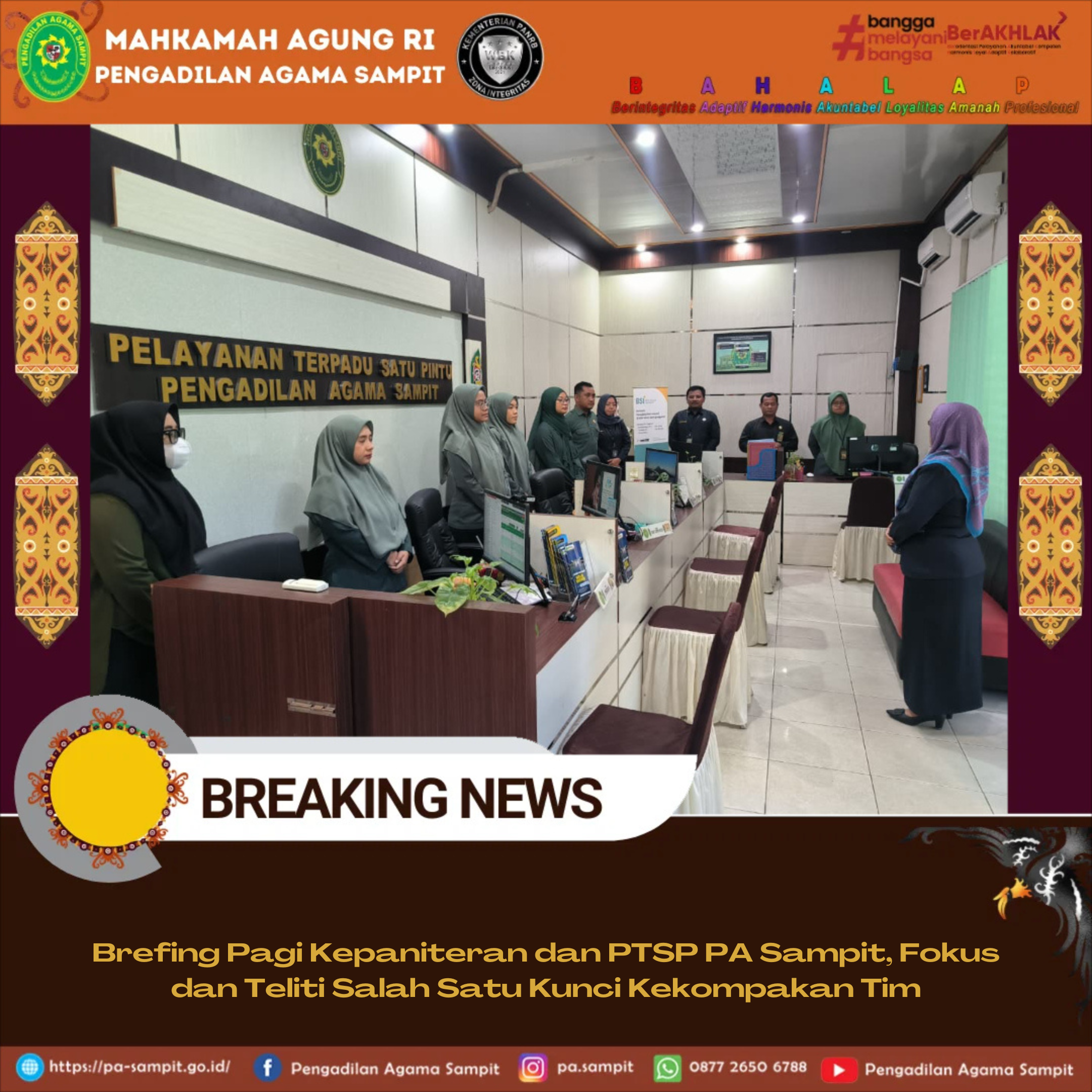 1253. Brefing Pagi Kepaniteran dan PTSP PA Sampit, Fokus dan Teliti Salah Satu Kunci Kekompakan Tim